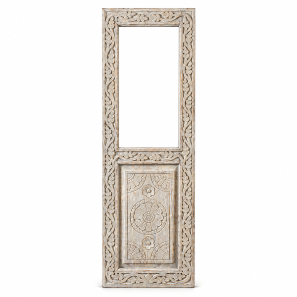 Narrow Carved Door Mirror – Whitewashed Wood
