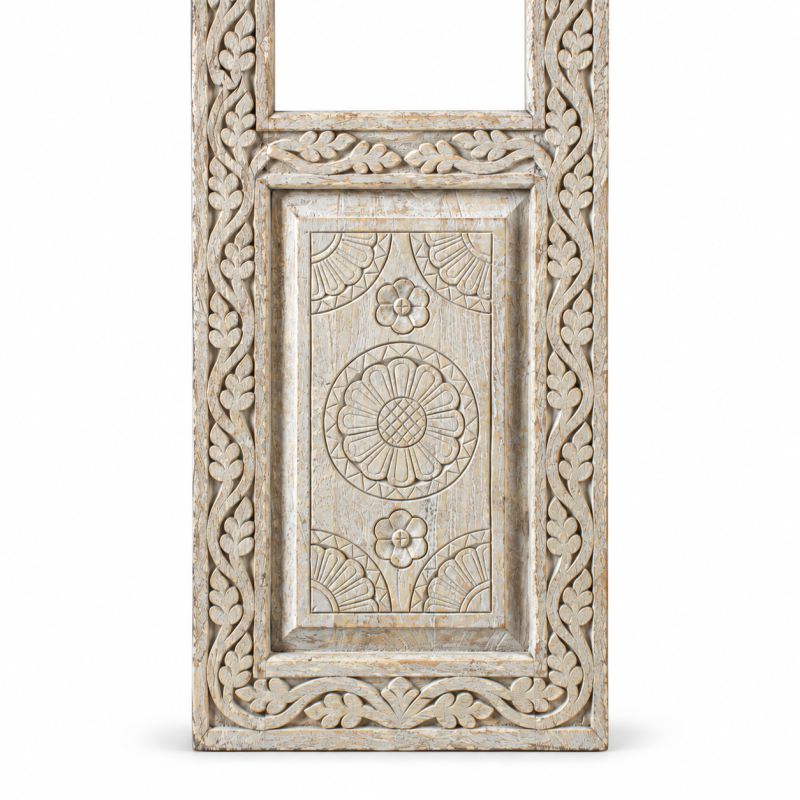 Narrow Carved Door Mirror – Whitewashed Wood