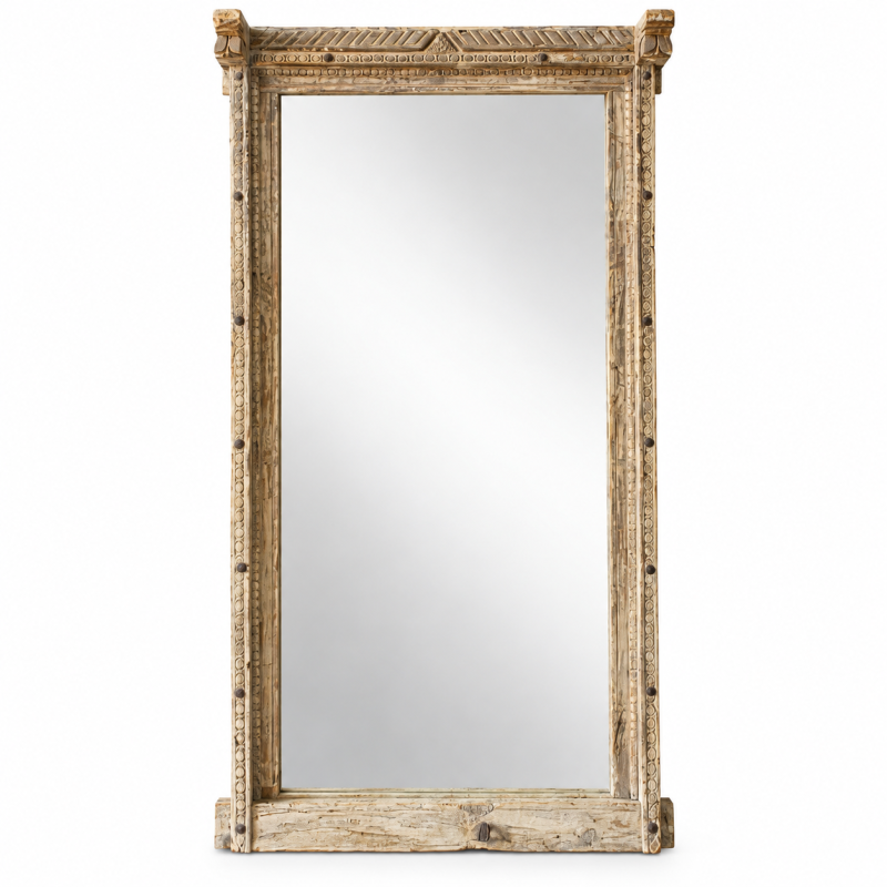 Rustic Pillar-Frame Mirror – Aged Wood