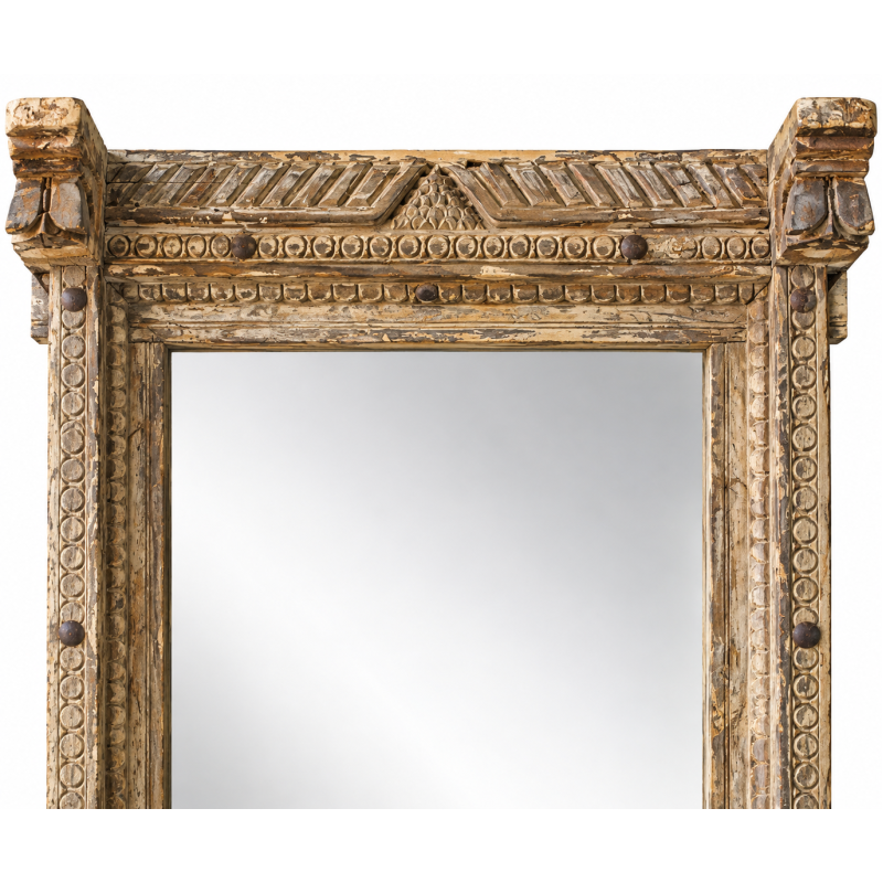 Rustic Pillar-Frame Mirror – Aged Wood