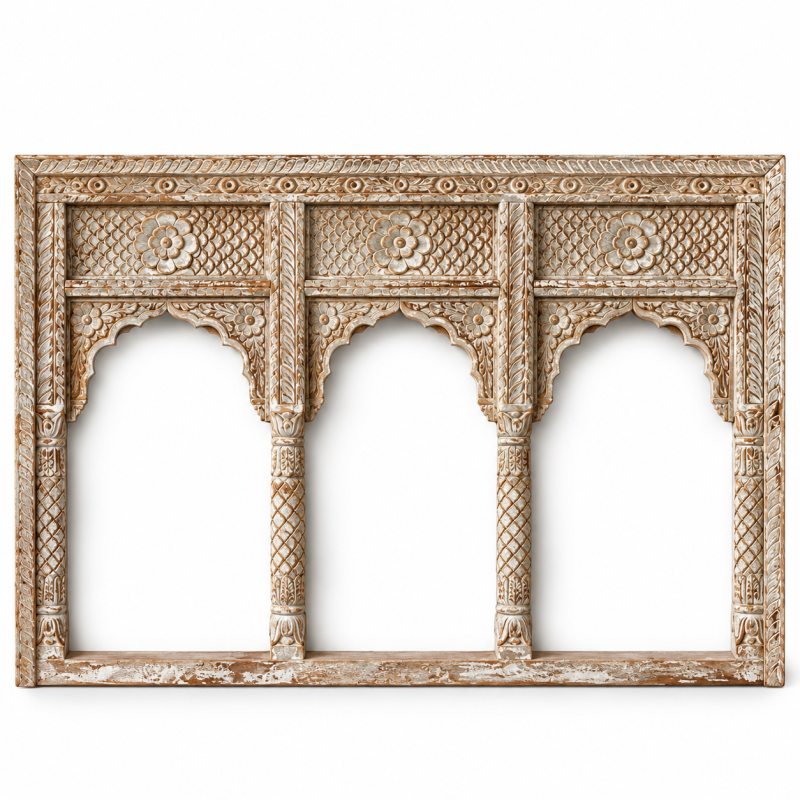 Triple-Arch Jharokha Window Mirror