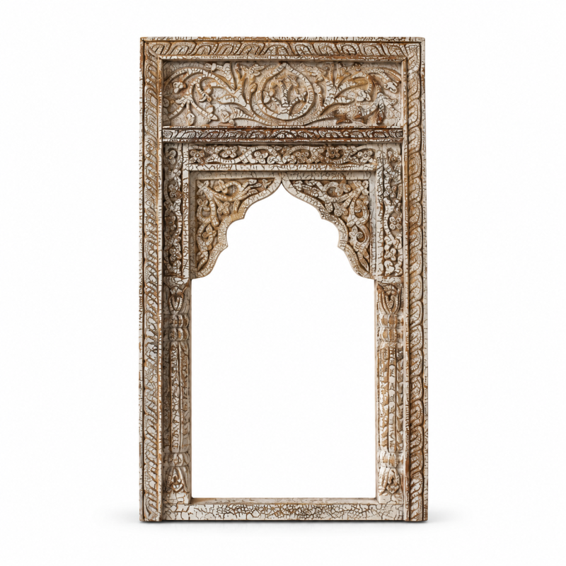 Carved Mihrab Arch Mirror – Aged Wood