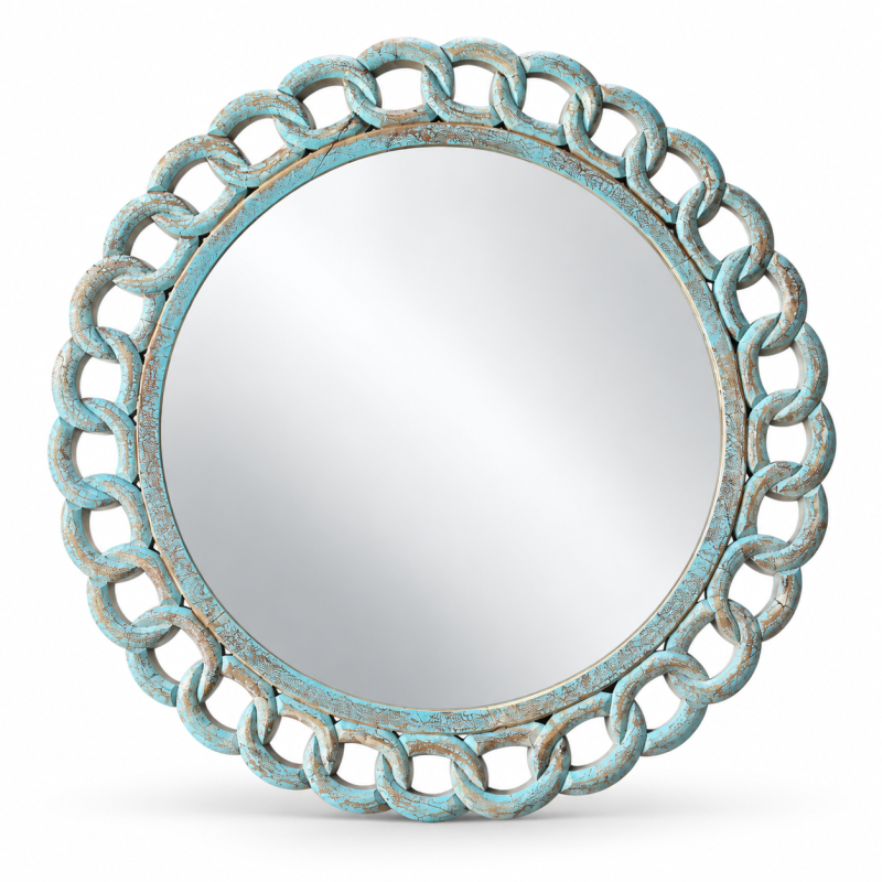 Round Chain-Link Mirror – Turquoise Patina