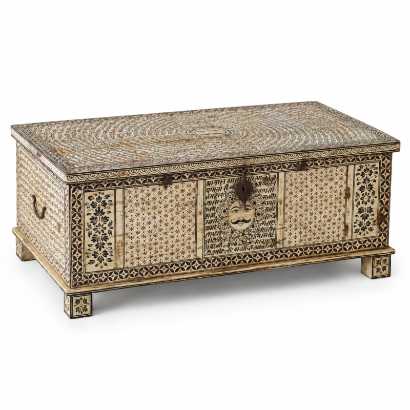 Bone Inlay Trunk Table with Metal Hardware