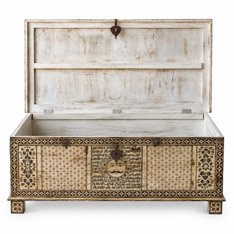Bone Inlay Trunk Table with Metal Hardware