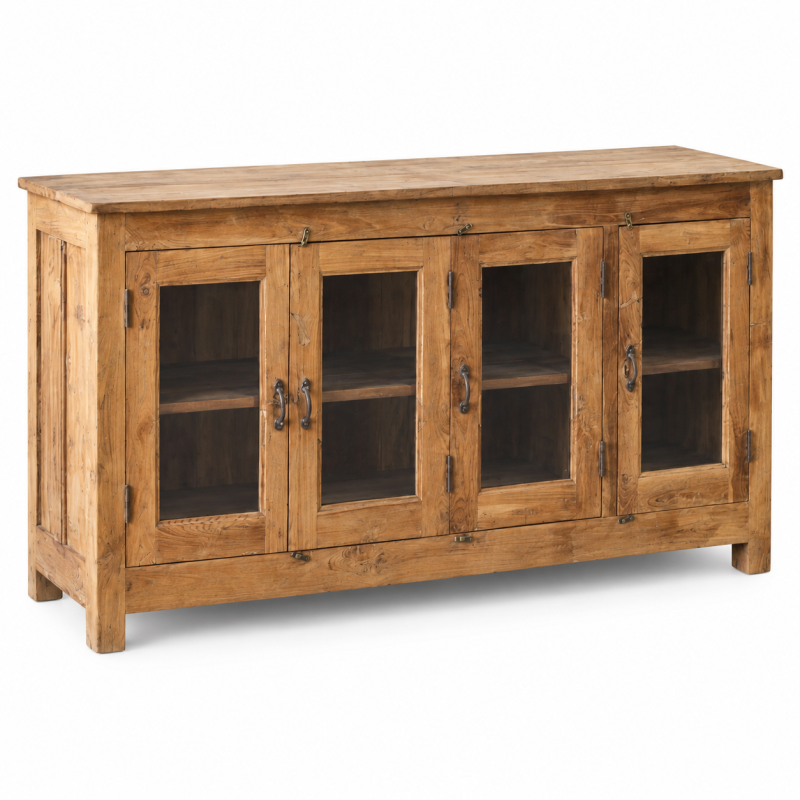 Glass Door Sideboard – Natural Wood