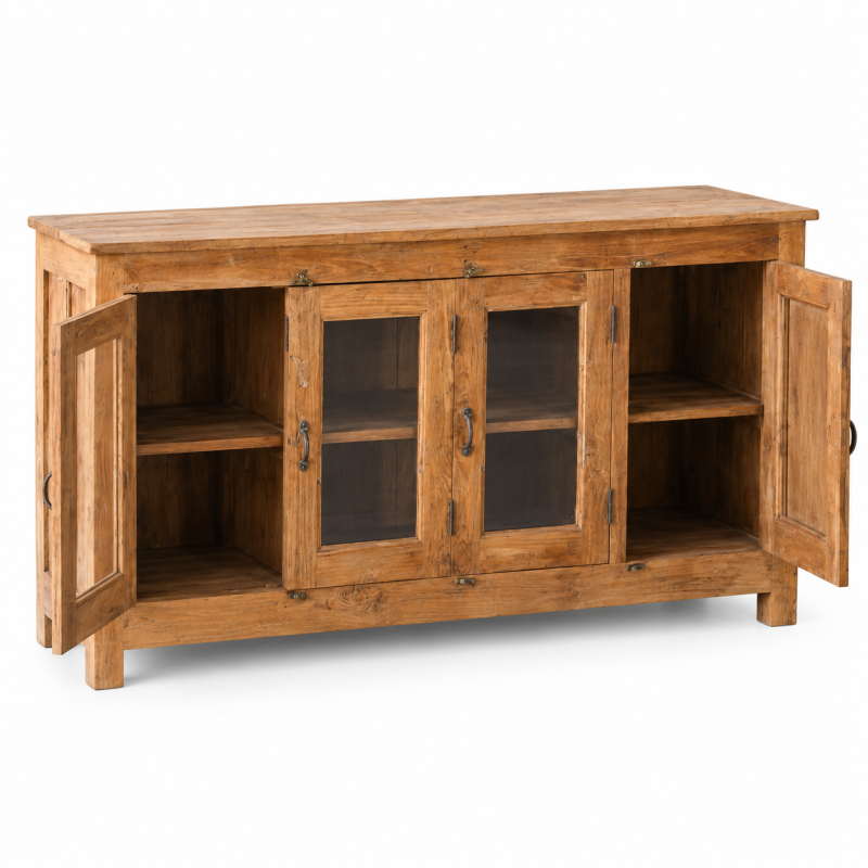 Glass Door Sideboard – Natural Wood