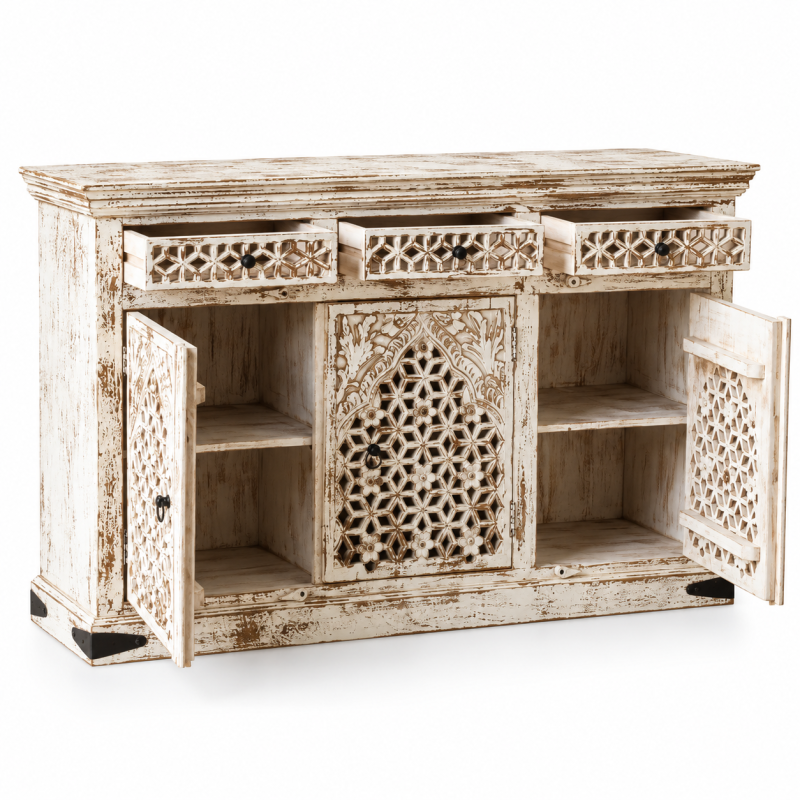 Jali Sideboard – Whitewashed Wood