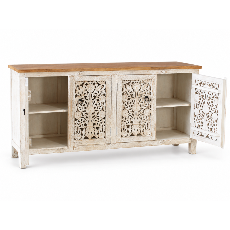 Floral Jali Sideboard – Whitewashed Wood