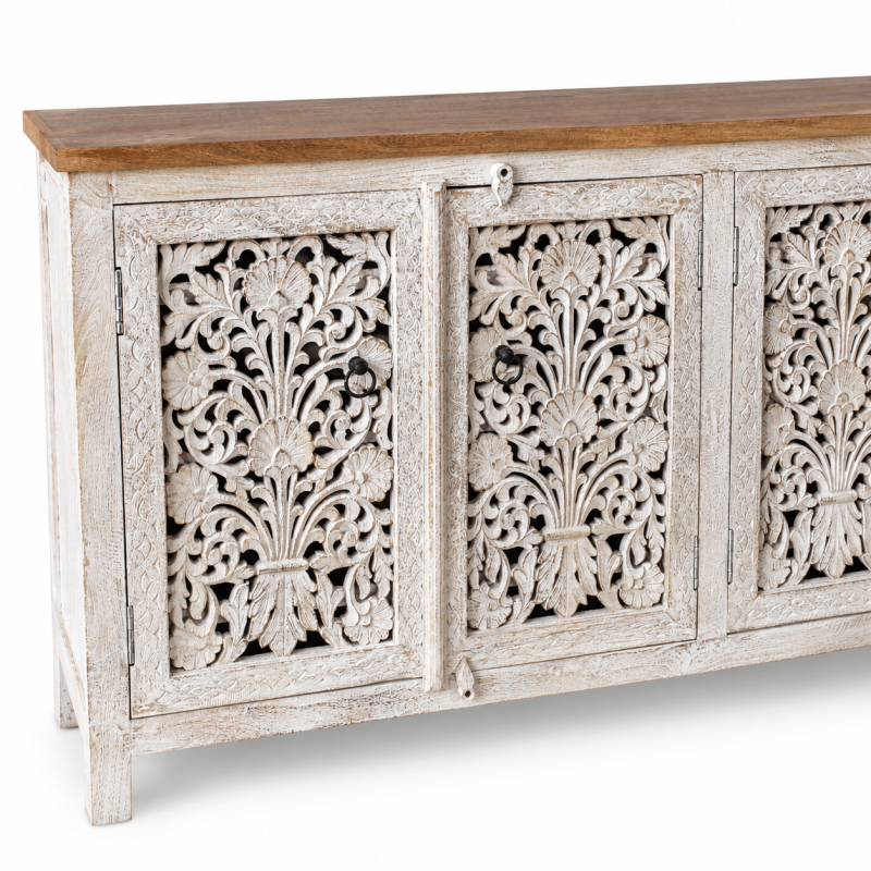Floral Jali Sideboard – Whitewashed Wood