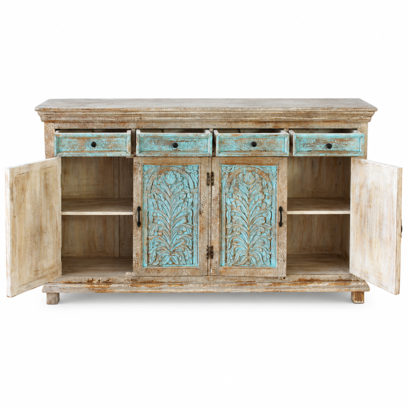 Jali Sideboard with Drawers – Turquoise Patina