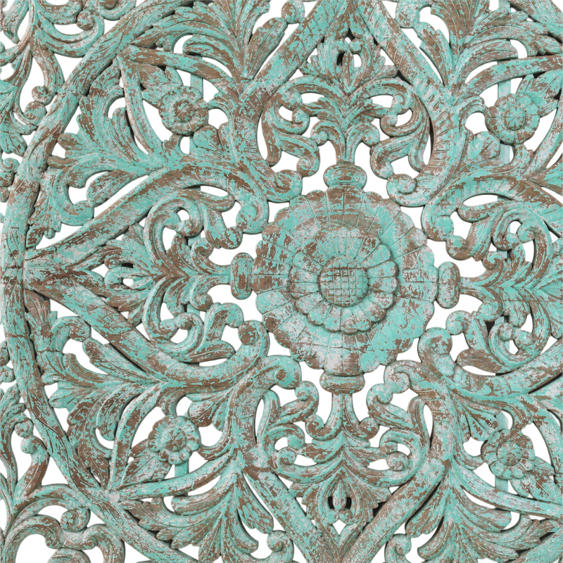 Square Floral Carved Panel – Turquoise Patina