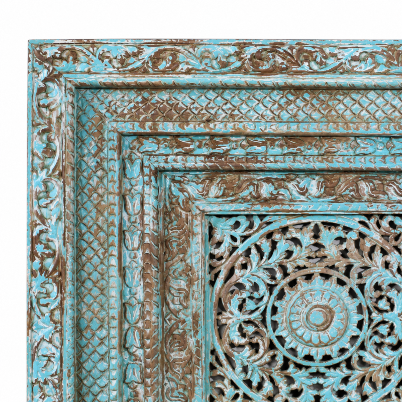 Round Medallion Jali Panel – Turquoise Patina