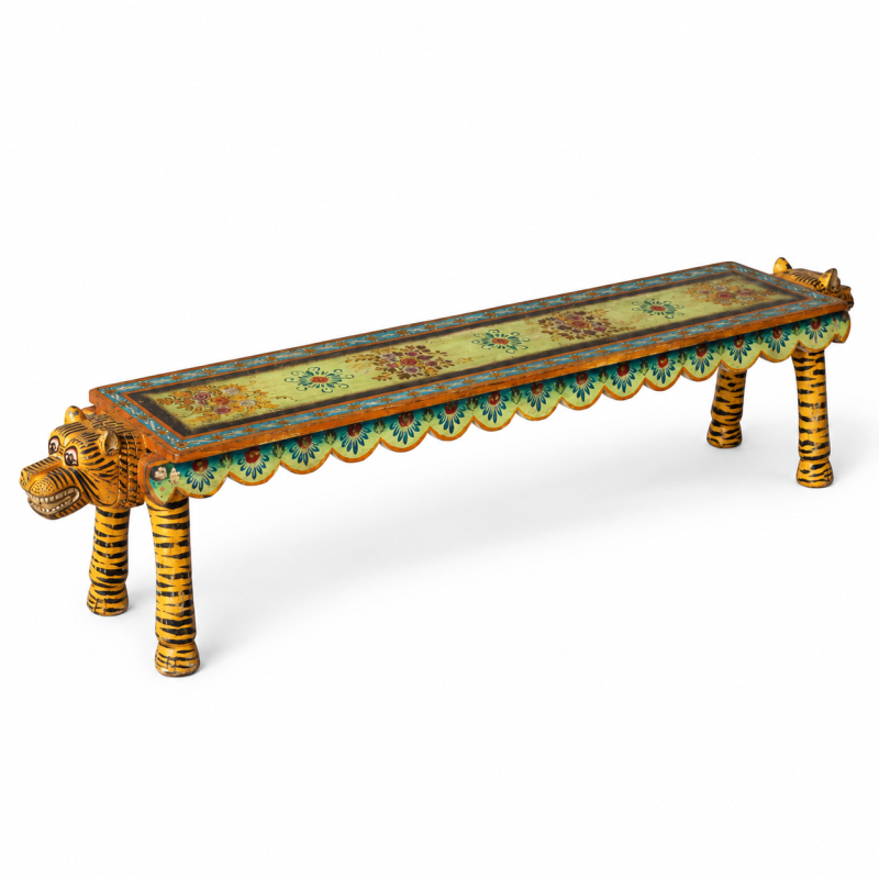 Long Low Hand-Painted Bench