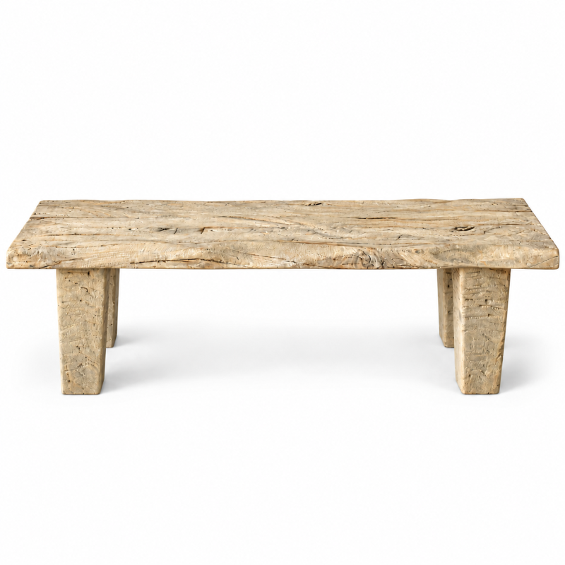 Rustic Plank Bench – Whitewashed Wood