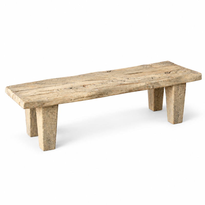 Rustic Plank Bench – Whitewashed Wood