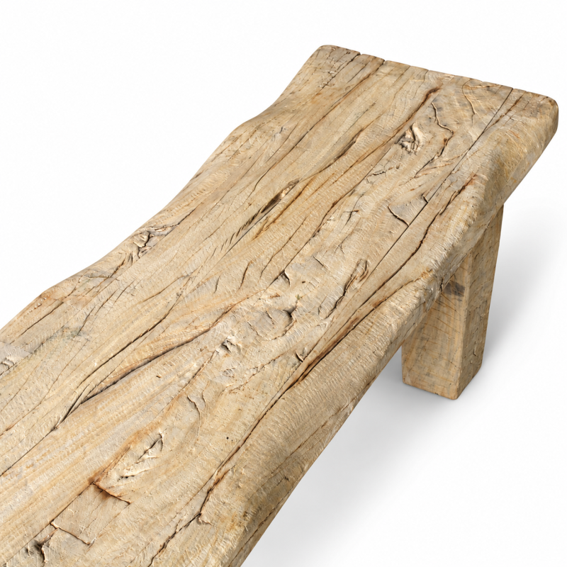 Rustic Plank Bench – Whitewashed Wood