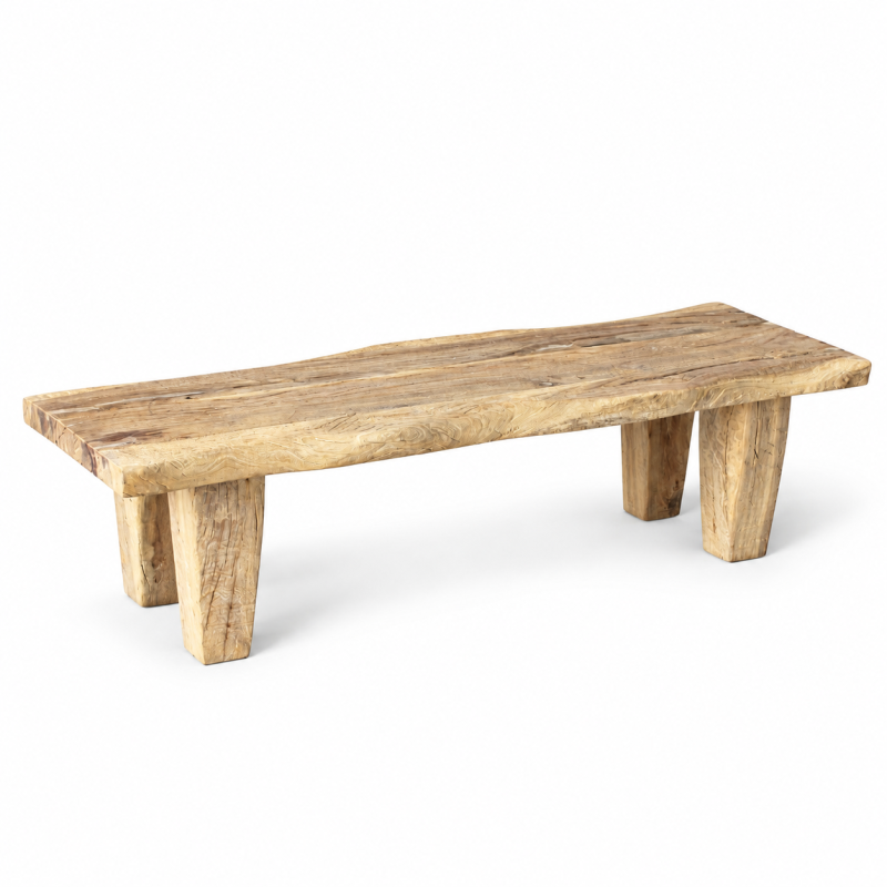 Rustic Plank Bench – Natural Wood