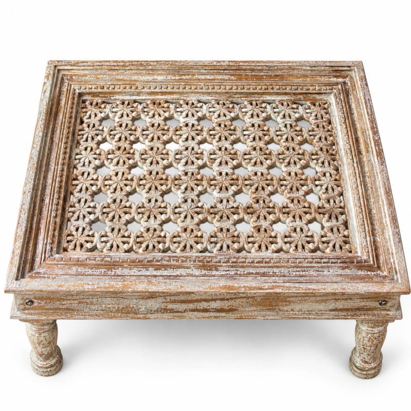 Jali Coffee Table with Glass Top