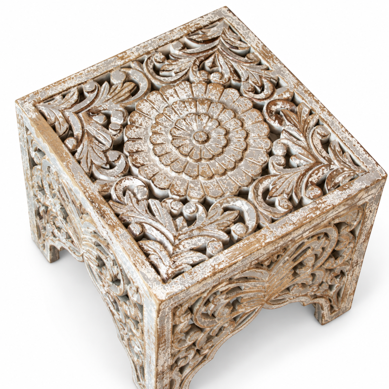 Square Jali Coffee Table – Whitewashed Wood