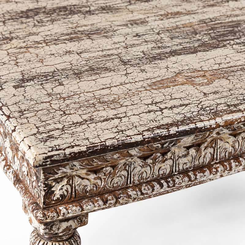 Square Carved Coffee Table – Aged Wood