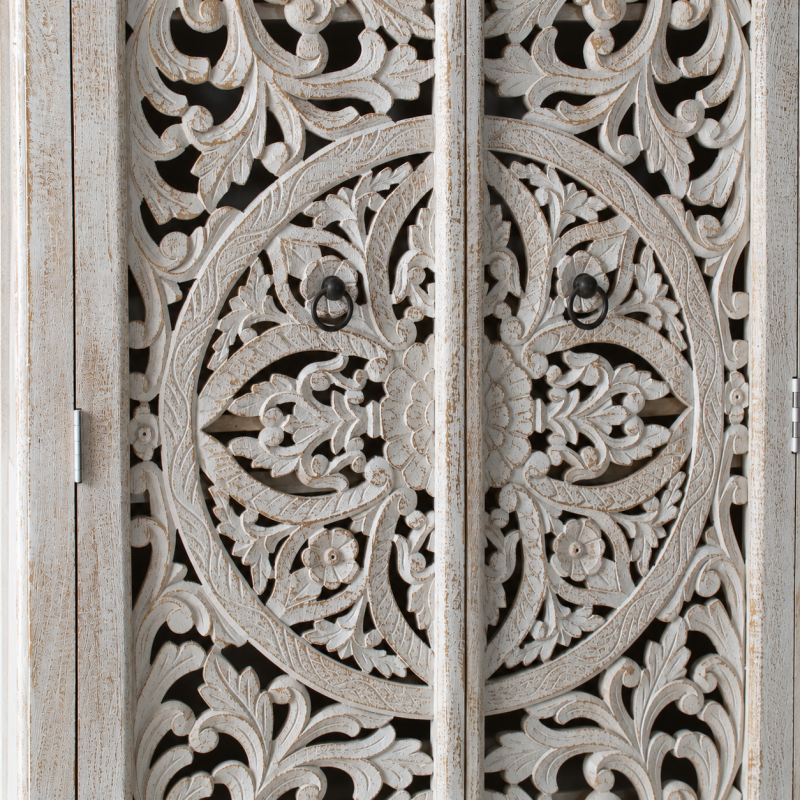 Slim Jali Almari Cabinet – Whitewashed Wood