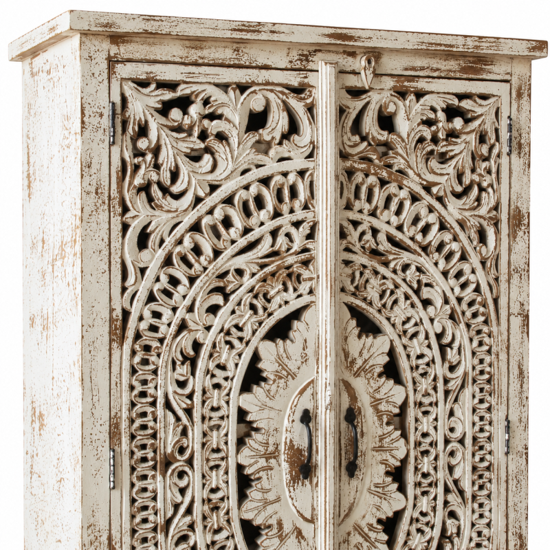 Two-Door Mandala Jali Almari – Whitewashed Wood