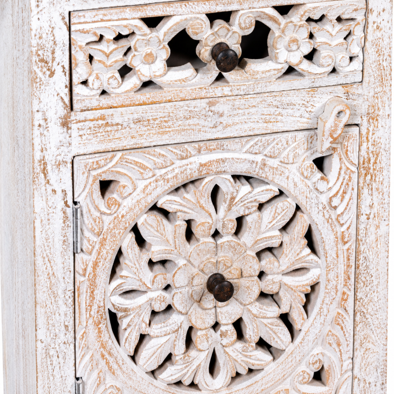 Jali Bedside Cabinet – Whitewashed Wood, Pair