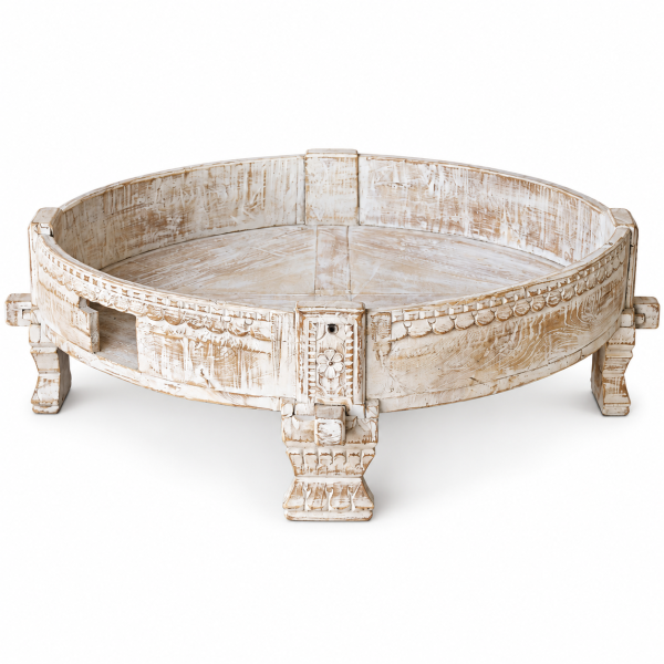 Low Chakki Millstone Table – Whitewashed Wood