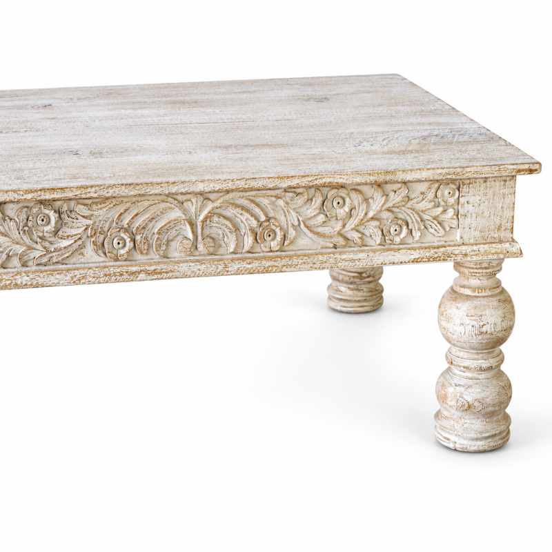 Carved Coffee Table with Turned Legs 