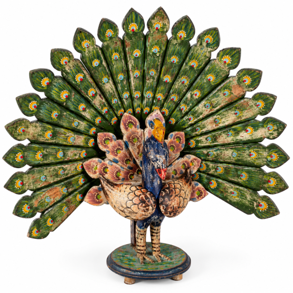 Carved Wooden Peacock – Multicolour