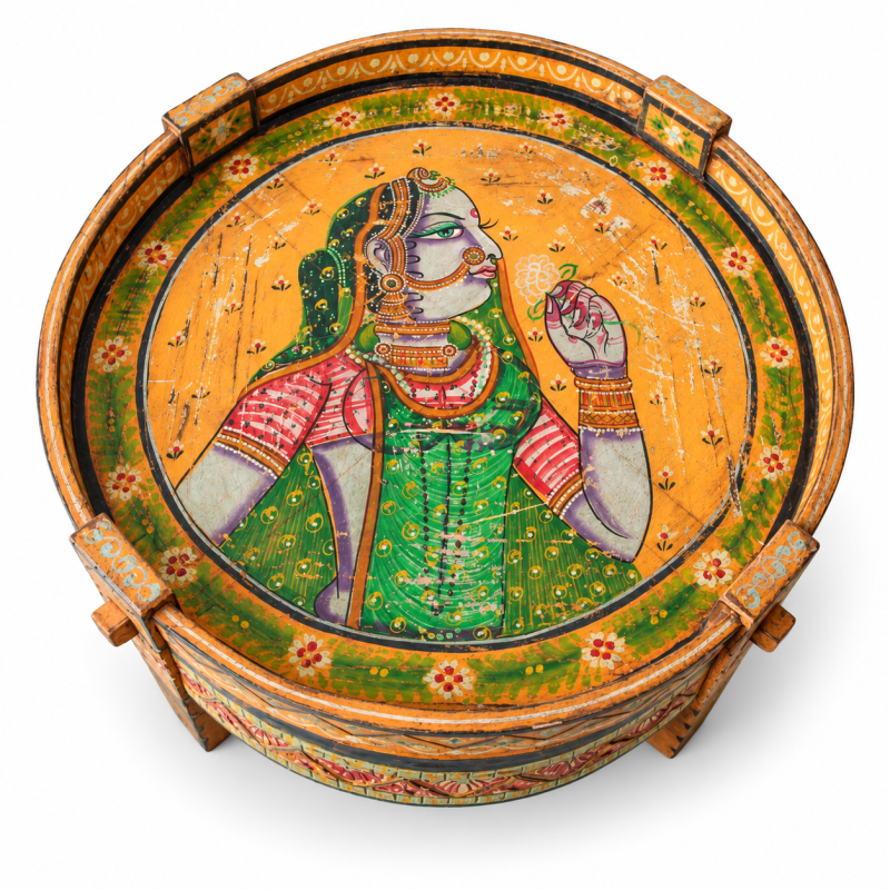 Hand-Painted Floral Millstone Table