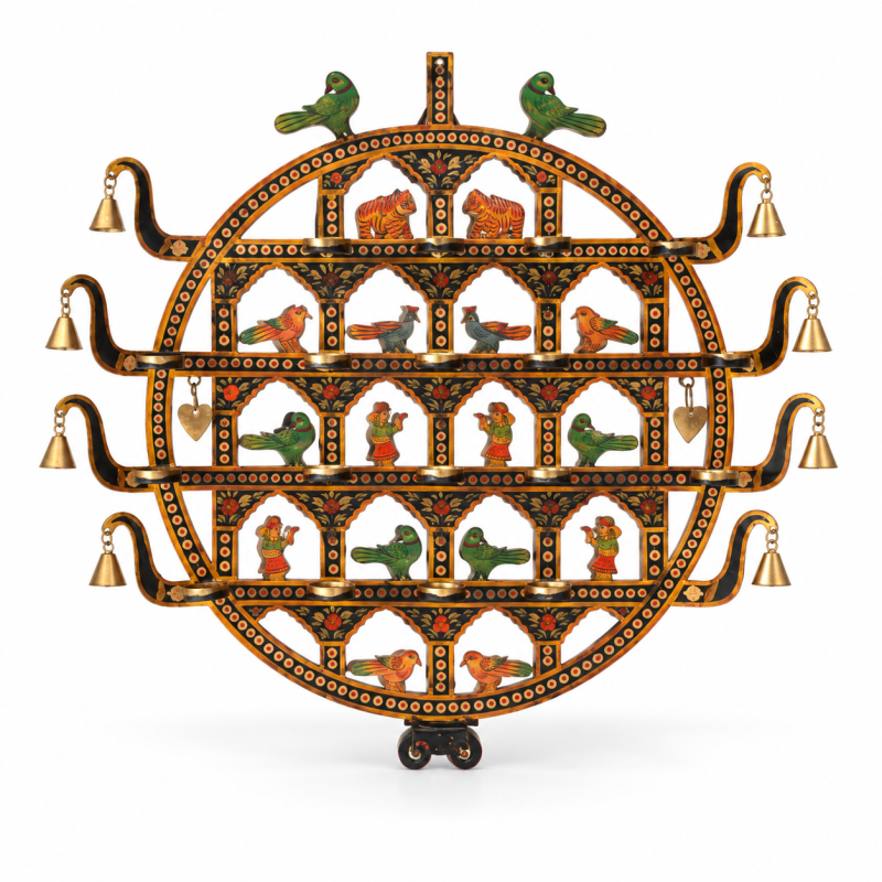 Round Toran Wall Hanging with Bells – Olive Gold