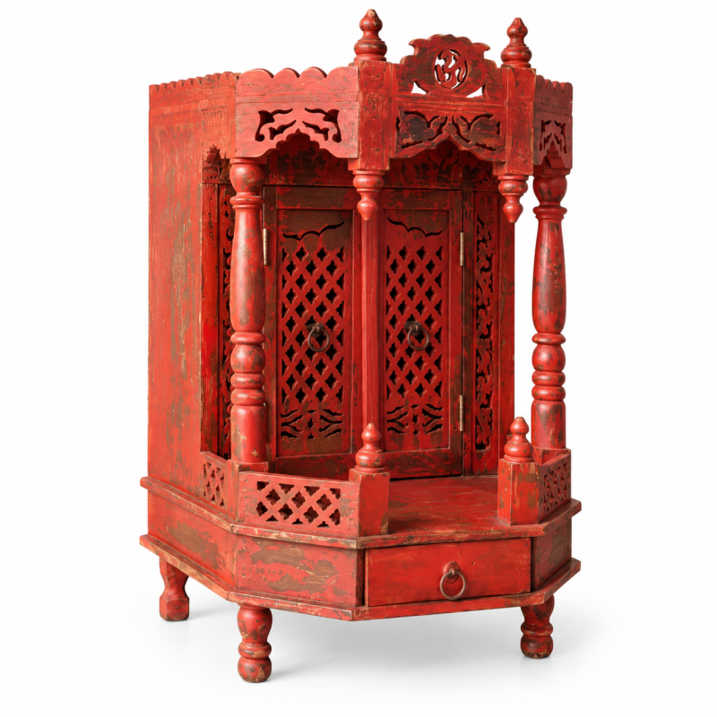Carved Wooden Mandir Temple – Red