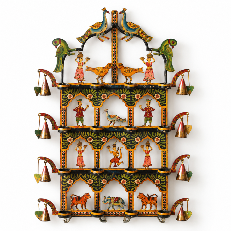 Tiered Toran Wall Hanging with Bells & Figures
