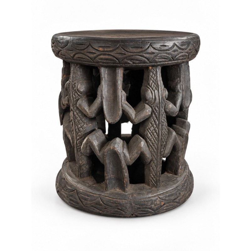 Black Carved African Iguana Stool