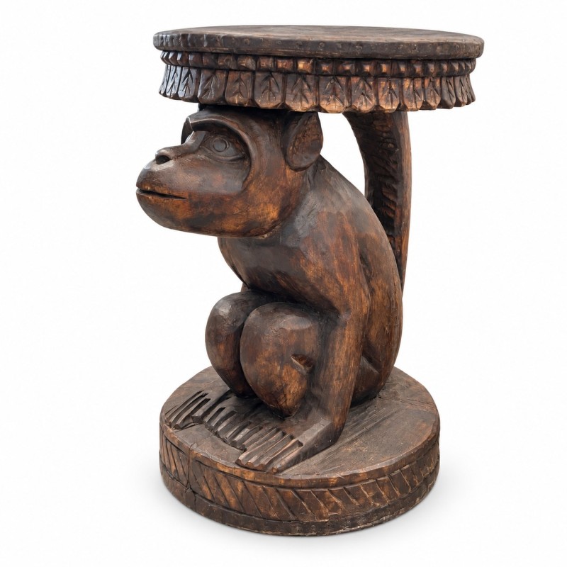 Naga Carved Stool – Monkey & Elephant