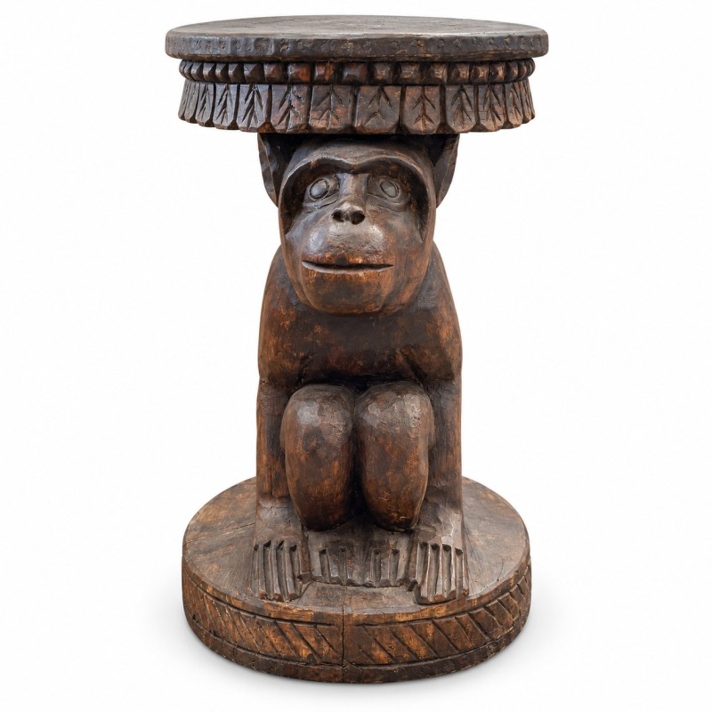Naga Carved Stool – Monkey & Elephant