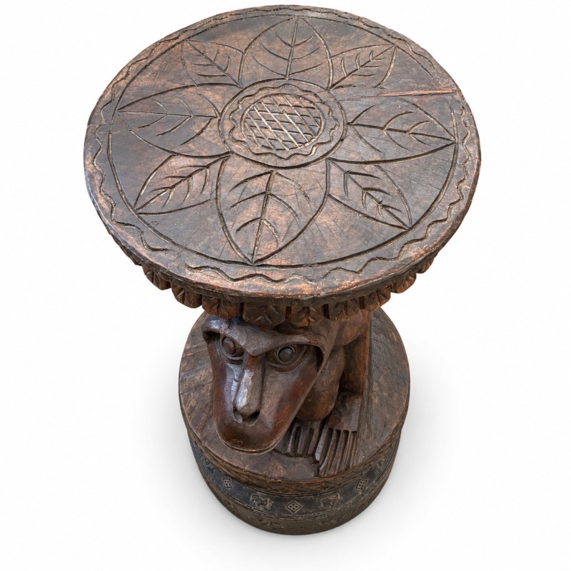 Naga Carved Stool – Monkey & Elephant