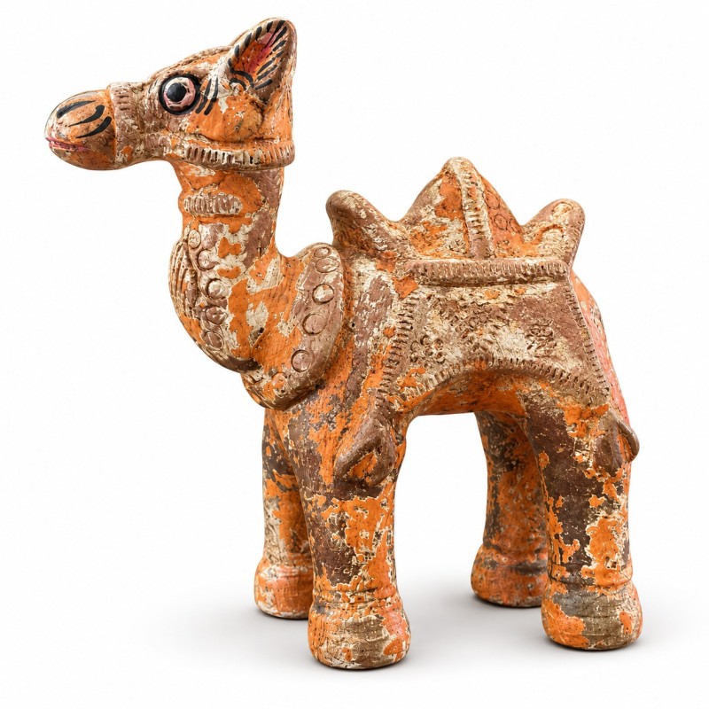 Painted Clay Camel Figurine