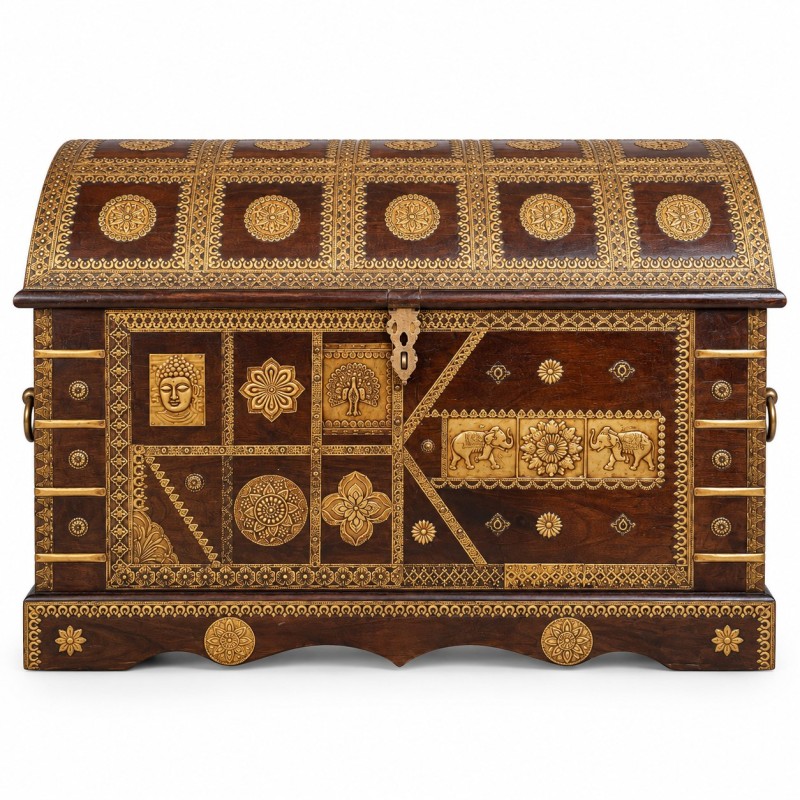 Brass-Fitted Wooden Chest – Large