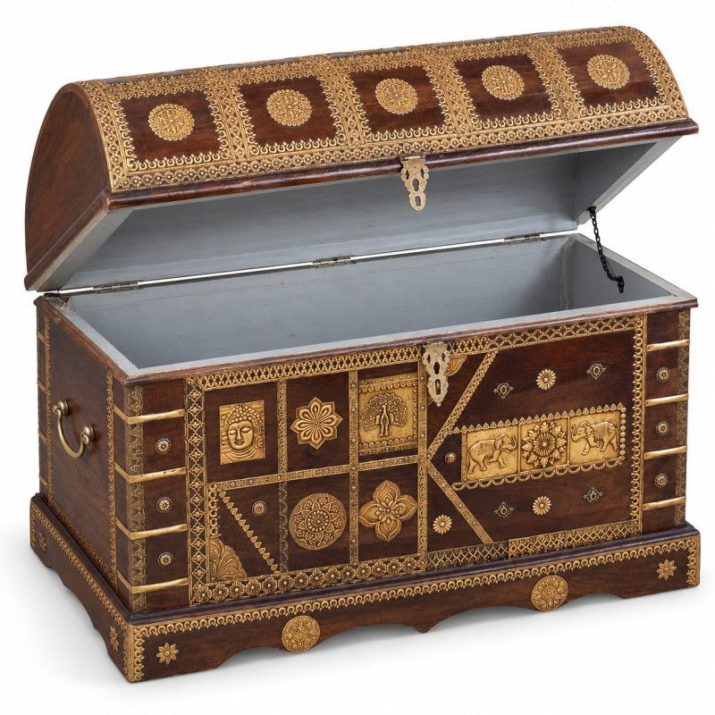 Brass-Fitted Wooden Chest – Large