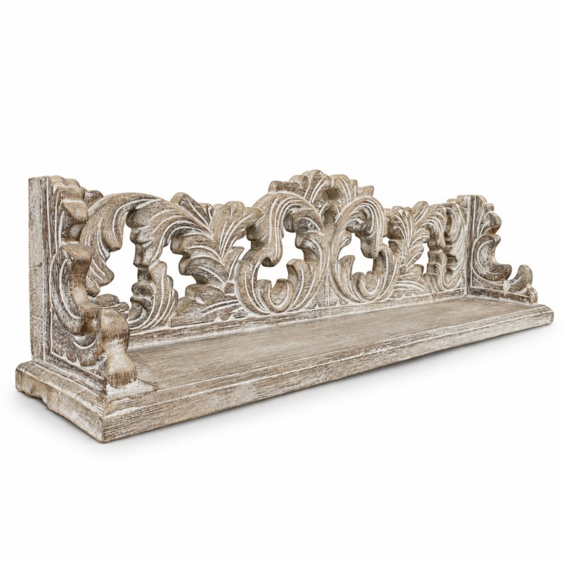 Carved Whitewashed Wall Shelf