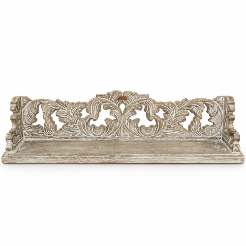 Carved Whitewashed Wall Shelf