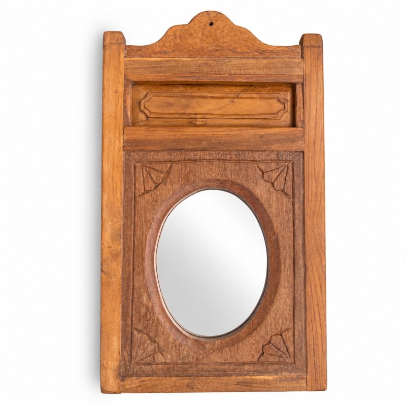 Carved Wooden Mirror with Spindle Crest