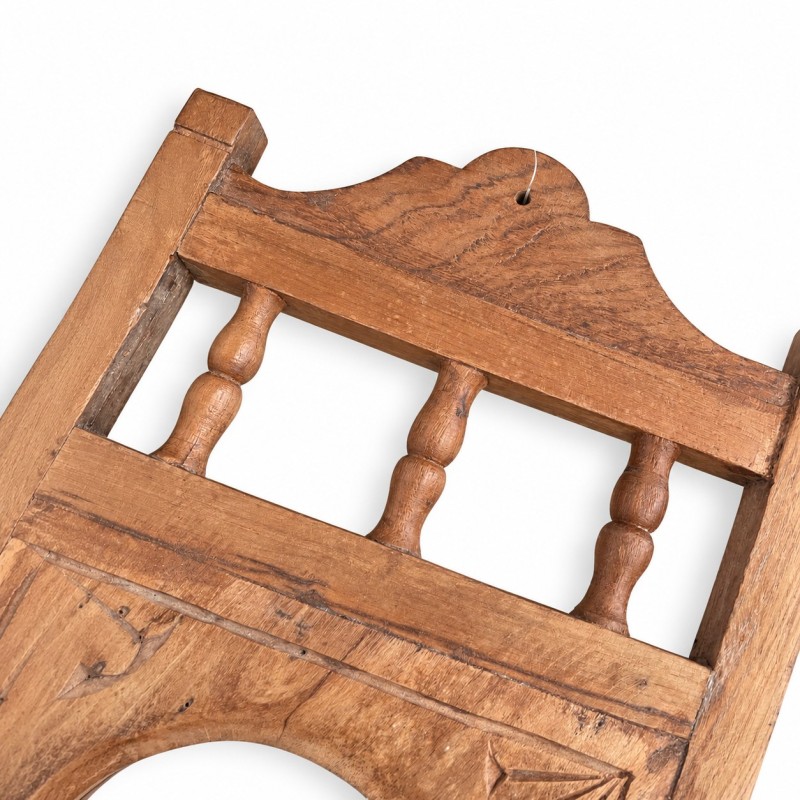 Carved Wooden Mirror with Spindle Crest