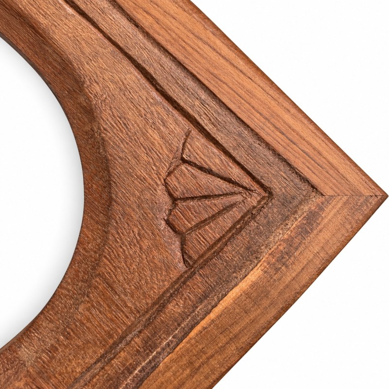 Carved Wooden Mirror with Spindle Crest