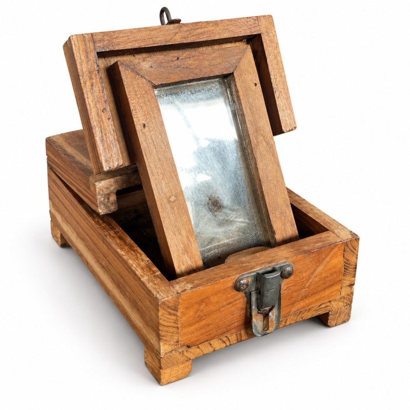 Wooden Box with Flip-Up Mirror
