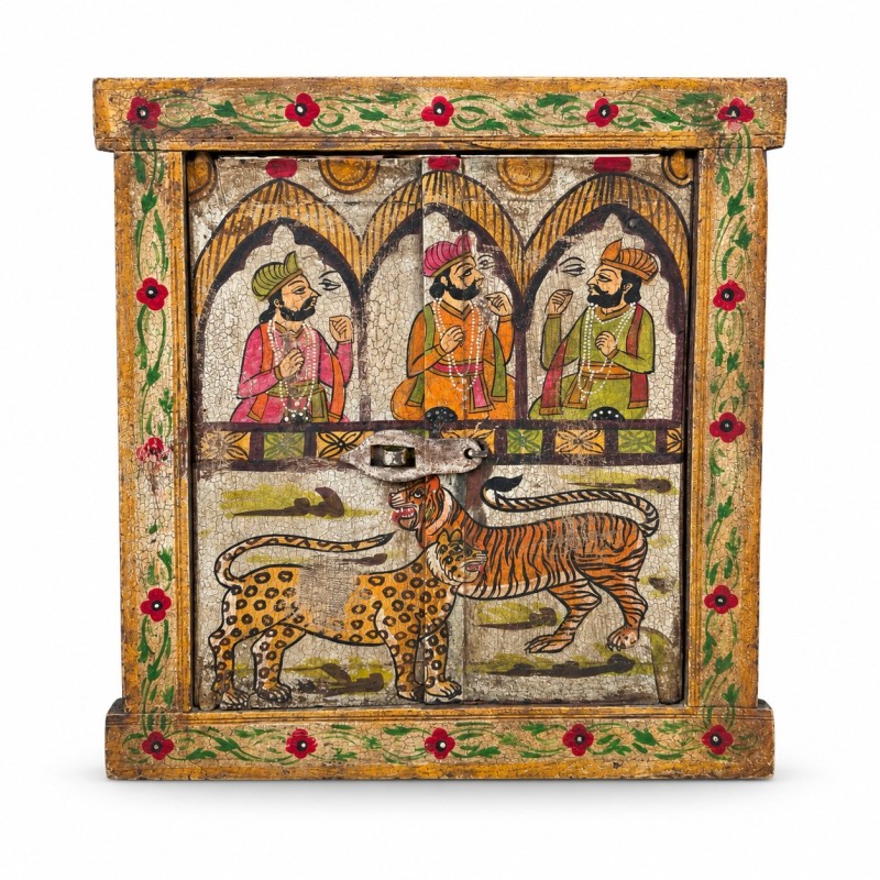 Hand-Painted Window Panel – Figurative Scene