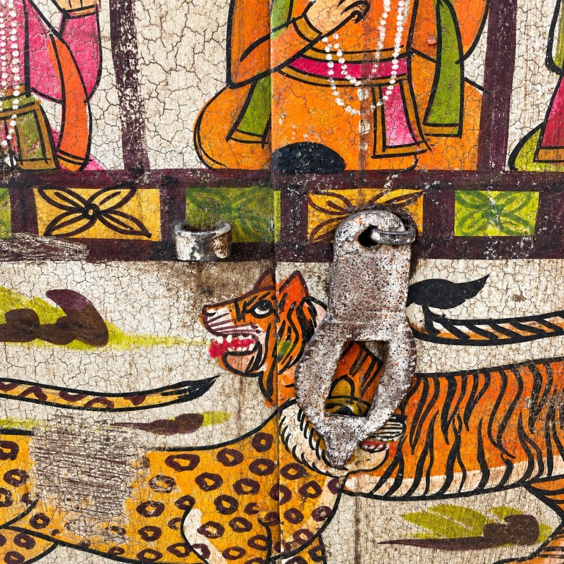 Hand-Painted Window Panel – Figurative Scene